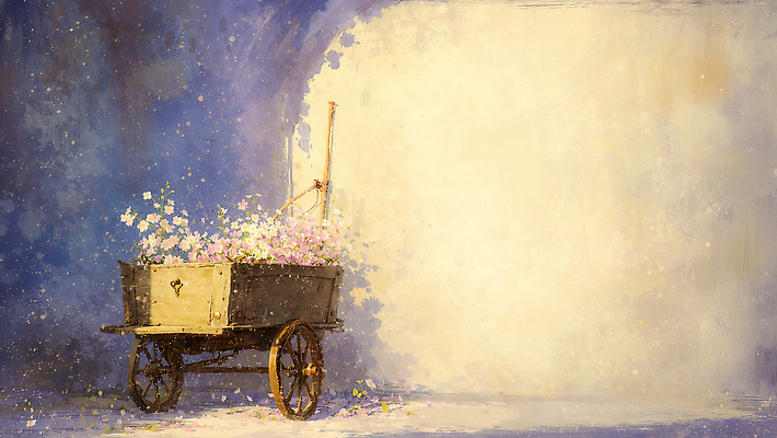 JPG 전통 디자인 계절 꽃 예술 컬러 백그라운드 일러스트 자연 창조 풍경 파란색 노란색 정원 수레 오브젝트 부드러움 조화 뷰티풀 국내일러스트 AI일러스트 AI콘텐츠 식물 카트 감각 생태계 파일형식