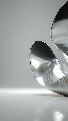 JPG 모양 편집이미지 디자인 예술 조각 곡선 표면 빛 반사 금속 공간 중앙 배열 기하학 설치미술 이미지편집 AI컴퓨터그래픽 AI콘텐츠 선 무늬 재질 파일형식