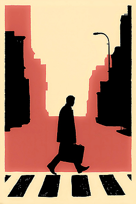 JPG 남자 실루엣 이동 가방 일러스트 거리 그림자 사람 건물 일상 빨간색 걷기 캐리어 일몰 카페 도시 직장인 보행자 교차로 출근 국내일러스트 AI일러스트 AI콘텐츠 직업 건축물 잡화 길 컬러 컨셉 모션 촬영기법 라이프 노을 상점 여행가방 출퇴근 파일형식