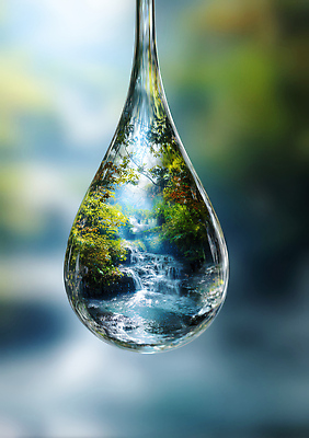 JPG 나무 편집이미지 자연 산 풍경 초록색 물 강 반사 깨끗함 폭포 촉촉함 물방울 숲 뷰티풀 이미지편집 AI컴퓨터그래픽 AI콘텐츠 자연요소 식물 컬러 컨셉 젖음 생태계 파일형식