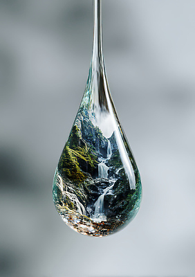 JPG 편집이미지 자연 산 풍경 물 반사 환경 폭포 흐름 물방울 투명 숲 뷰티풀 수소 수분_꽃가루 이미지편집 AI컴퓨터그래픽 AI콘텐츠 자연요소 컨셉 원소 생태계 파일형식