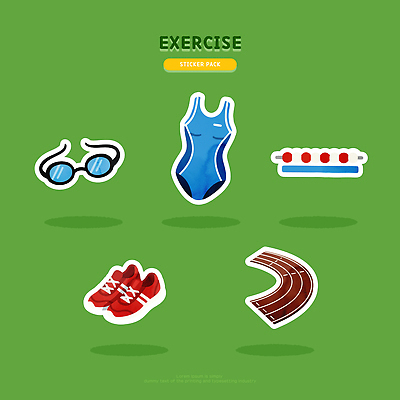 옷 컬러 신발 건강 운동 헬스 수상스포츠 파일형식 벡터 스티커 수영복 수영 고글 운동화 트랙 운동기구 패키지 초록색 디자인 그래픽 스포츠 연습 모션 레저 취미 체육 장비 일러스트 국내일러스트 AI파일