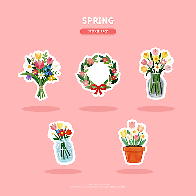 식물 디자인 꽃 예술 컬러 꽃다발 스티커 패턴 일러스트 장식 꽃병 화환 봄 튤립 그림 데이지 팬지 국내일러스트 AI파일 계절 무늬 파일형식 벡터