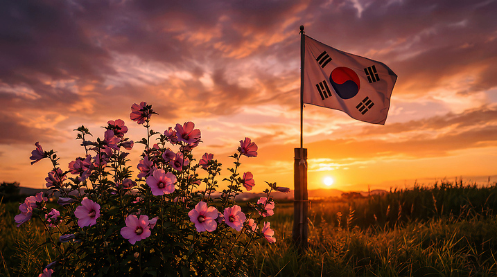 JPG 편집이미지 꽃 컬러 자연 하늘 한국 풍경 초원 여름 노을 일몰 봄 국기 태극기 삼일절 무궁화 뷰티풀 편집실사 AI포토 AI콘텐츠 자연요소 식물 계절 아시아 공휴일 국경일 CG 생태계 파일형식