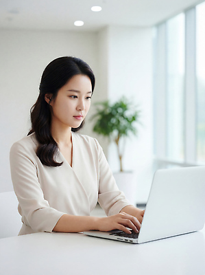 JPG 식물 편집이미지 여자 비즈니스 창문 탁자 기술 노트북 컴퓨터 사무실 공책 공간 작업 비즈니스우먼 집중 의료성형뷰티 편집실사 AI인물포토 AI콘텐츠 가구 컨셉 문구용품 사람 전자제품 직장인 CG 파일형식 AI포토