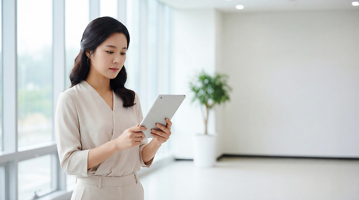 JPG 주간 식물 편집이미지 손 옷 여자 창 비즈니스 모션 기술 실내 태블릿 사무실 비즈니스우먼 집중 확인 모던 의료성형뷰티 편집실사 AI인물포토 AI콘텐츠 자연요소 무기 컨셉 사람 내부 신체부위 전자제품 스마트기기 직장인 CG 파일형식 AI포토