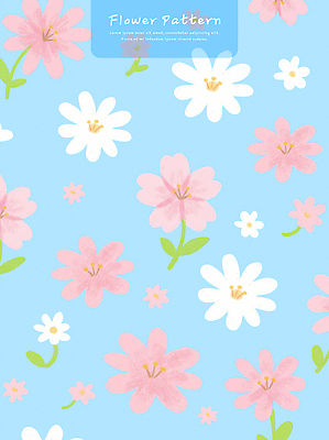 PSD 디자인 꽃 예술 분홍색 컬러 백그라운드 패턴 일러스트 자연 밝음 일상 장식 파란색 흰색 그리기 배열 오브젝트 뷰티풀 스타일 국내일러스트 식물 무늬 모션 라이프 생태계 파일형식
