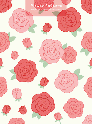 PSD 식물 문양 디자인 꽃 예술 분홍색 컬러 백그라운드 패턴 일러스트 자연 그래픽 장식 빨간색 장미 모던 심플 손그림 봉오리 노출 국내일러스트 무늬 생태계 파일형식