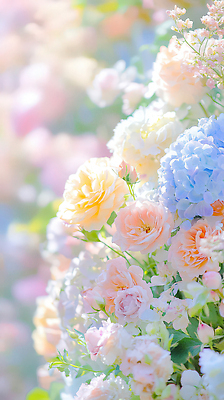 JPG 식물 편집이미지 꽃 분홍색 컬러 꽃다발 자연 바람 여름 파란색 햇빛 노란색 정원 봄 뷰티풀 편집실사 AI컴퓨터그래픽 AI콘텐츠 자연요소 계절 날씨 태양 CG 생태계 파일형식