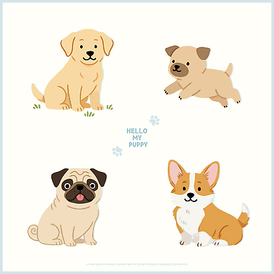 동물 행복 일러스트 놀이 함께함 사랑 친구 반려동물 달리기 노란색 귀여움 산책 개 강아지 작음 장면 놀기 국내일러스트 AI파일 감정 컬러 컨셉 포유류 관계 모션 휴식 크기 파일형식 벡터