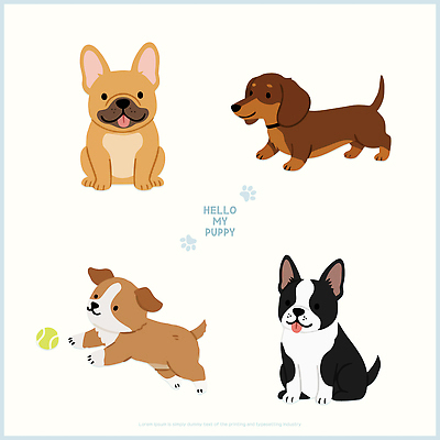 동물 캐릭터 행복 컬러 포즈 일러스트 놀이 털 반려동물 귀여움 그리기 개 강아지 연습 즐거움 푸들 비글 장면 관심 프렌치불독 국내일러스트 AI파일 감정 컨셉 포유류 모션 불독 파일형식 벡터