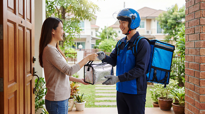 JPG 편집이미지 여자 음식 가방 커뮤니케이션 날씨 주택 대화 웃음 일상 배달원 고객 배송 현관문 의료성형뷰티 편집실사 AI인물포토 AI콘텐츠 직업 잡화 표정 말하기 사람 건물 라이프 문 CG 파일형식 AI포토