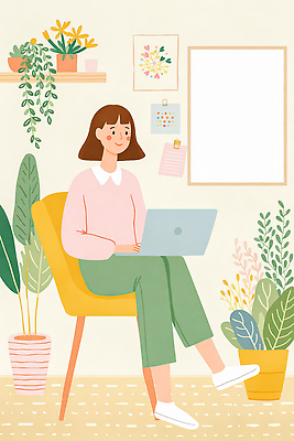 JPG 식물 여자 창 의자 일러스트 출입구 주택 실내 일상 생활 초록색 노트북 인테리어 컴퓨터 공간 시간 작업 편안함 집중 오브젝트 리모델링 온라인강의 국내일러스트 AI일러스트 AI콘텐츠 디자인 무기 컬러 가구 컨셉 사람 내부 건물 라이프 전자제품 감각 강의 파일형식 언택트