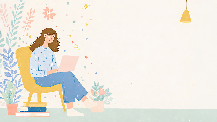 JPG 식물 디자인 여자 꽃 예술 일러스트 직장 취미 일상 책 노트북 학습 사무실 방 작업 편안함 집중 온라인강의 창의성 국내일러스트 AI일러스트 AI콘텐츠 교육 컨셉 회사 비즈니스 사람 라이프 전자제품 감각 강의 파일형식 언택트