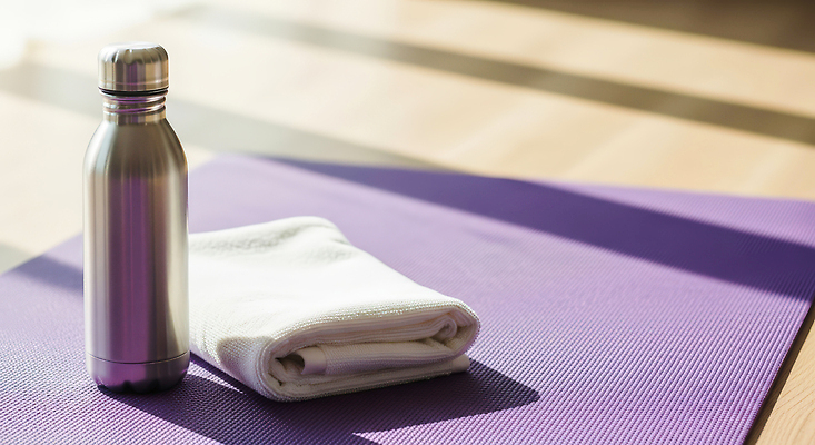 JPG 편집이미지 요가 건강 그림자 생활 수건 운동 햇빛 운동기구 헬스 매트 물병 체육 준비 편집실사 AI포토 AI콘텐츠 웰빙 위생용품 태양 물통 CG 파일형식