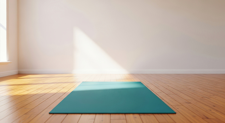 JPG 편집이미지 요가 실내 건강 운동 햇빛 운동기구 헬스 스트레칭 공간 방 매트 준비 나무바닥 차분 비어있는 편집실사 AI포토 AI콘텐츠 웰빙 컨셉 바닥 내부 태양 CG 파일형식