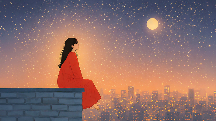 JPG 나무 응시 여자 별 일러스트 창문 밤하늘 지붕 바람 거리 앉기 풍경 일상 빛 고요 봄 공간 달 도시 그림 국내일러스트 AI일러스트 AI콘텐츠 자연요소 식물 시선 계절 모션 하늘 날씨 사람 라이프 야간 파일형식