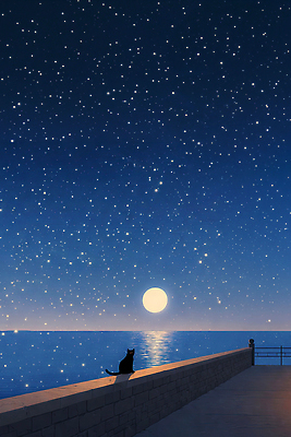 JPG 동물 별 물결 바다 야경 일러스트 난간 자연 밤하늘 휴식 풍경 해변 일상 반짝임 고양이 고요 봄 달 관찰 도시 국내일러스트 AI일러스트 AI콘텐츠 자연요소 계절 컨셉 포유류 모션 하늘 라이프 반려동물 야간 생태계 파일형식 풍경_경치