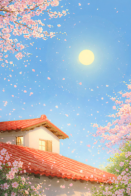 JPG 나무 꽃잎 꽃 일러스트 창문 자연 하늘 날씨 주택 풍경 일상 햇빛 평화 봄 벚꽃 분위기 벚나무 국내일러스트 AI일러스트 AI콘텐츠 식물 계절 컨셉 건물 라이프 태양 생태계 파일형식