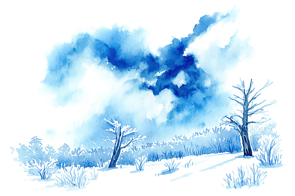 JPG 나무 겨울 일러스트 자연 하늘 바람 날씨 수채화 풍경 파란색 흰색 차가움 숲 그림 조용 제주도여행 풍경화 비어있는 국내일러스트 AI일러스트 AI콘텐츠 자연요소 식물 계절 컬러 여행 제주도 생태계 파일형식