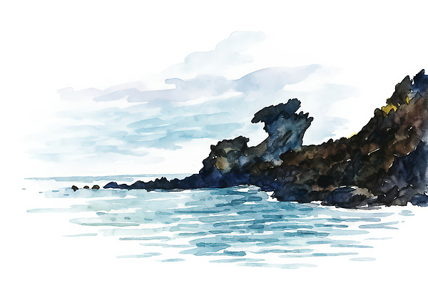 JPG 물결 예술 바다 컬러 일러스트 자연 하늘 수채화 풍경 해변 제주도 검은색 저녁 그림 청록색 지형 제주도여행 국내일러스트 AI일러스트 AI콘텐츠 여행 한국 야간 생태계 파일형식