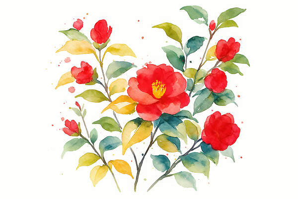 JPG 식물 전통 꽃 예술 컬러 잎 일러스트 자연 생명 수채화 장식 빨간색 초록색 여름 봄 그림 감성 제주도여행 국내일러스트 AI일러스트 AI콘텐츠 계절 여행 컨셉 제주도 생태계 파일형식