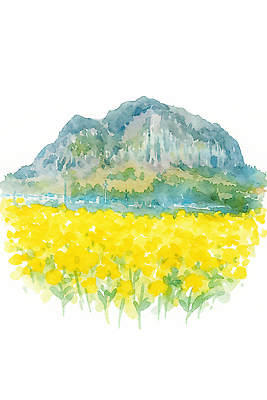 JPG 식물 꽃밭 일러스트 자연 하늘 날씨 수채화 산 풍경 초원 여름 농사 물감 농촌 만개 제주도여행 국내일러스트 AI일러스트 AI콘텐츠 계절 꽃 여행 농업 제주도 미술도구 시골 생태계 파일형식