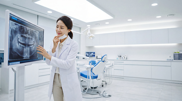 JPG 편집이미지 여자 의학 조명 엑스레이 건강 치과 치료 공간 장비 환자 의사 전문직 상담 증상 의료성형뷰티 편집실사 AI인물포토 AI콘텐츠 직업 병원 사람 의료진 CG 파일형식 AI포토