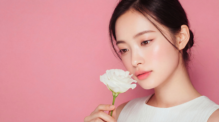 JPG 식물 편집이미지 응시 여자 꽃 얼굴 분홍색 백그라운드 자연 미소 사람 뷰티풀 의료성형뷰티 편집실사 AI인물포토 AI콘텐츠 시선 컬러 표정 신체부위 CG 생태계 파일형식 AI포토