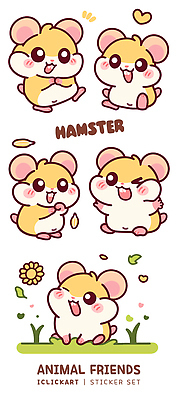 동물 캐릭터 디자인 컬러 스티커 일러스트 모션 웃음 앉기 친구 반려동물 달리기 귀여움 표현 즐거움 확인 그림 장면 햄스터 국내일러스트 AI파일 감정 컨셉 관계 표정 설치류 파일형식 벡터