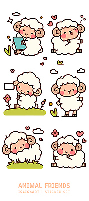 캐릭터 디자인 꽃 스티커 일러스트 모션 자연 놀이 사랑 초원 책 친구 소풍 귀여움 양 그리기 메시지 그림 국내일러스트 AI파일 식물 감정 컨셉 포유류 관계 야외활동 생태계 파일형식 벡터