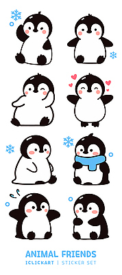 캐릭터 디자인 감정 컬러 스티커 일러스트 놀이 수채화 사랑 친구 장난감 귀여움 기쁨 추위 표현 그림 펭귄 아기펭귄 국내일러스트 AI파일 새끼 컨셉 관계 조류 파일형식 벡터