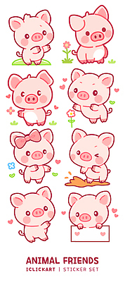 동물 캐릭터 디자인 꽃 스티커 일러스트 모션 사랑 친구 세트 게임 하트 표현 아기 돼지 즐거움 만들기 이미지 국내일러스트 AI파일 모양 식물 감정 포유류 관계 놀이 사람 파일형식 벡터
