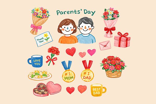 PSD 기념일 꽃 행복 일러스트 가족 모션 친절 선물 사랑 이벤트 장식 부모 초콜릿 하트 축하 어버이날 메달 감사 기념품 아이템 국내일러스트 모양 식물 감정 컨셉 관계 디저트 오브젝트 상_상패 파일형식