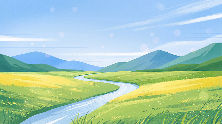 JPG 길 일러스트 자연 하늘 날씨 산 풍경 잔디 초원 초록색 물 여름 강 봄 흐름 수목 평야 국내일러스트 AI일러스트 AI콘텐츠 자연요소 식물 계절 컬러 컨셉 생태계 파일형식
