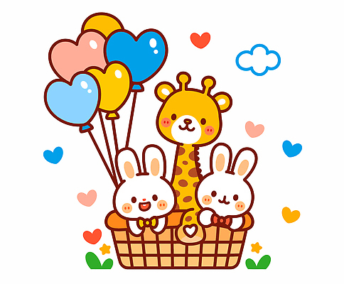 동물 별 어린이 컬러 백그라운드 일러스트 놀이 사랑 친구 파티 바구니 기쁨 축하 토끼 기린 즐거움 풍선 국내일러스트 AI파일 자연요소 감정 컨셉 포유류 관계 사람 이벤트 반려동물 파일형식 벡터