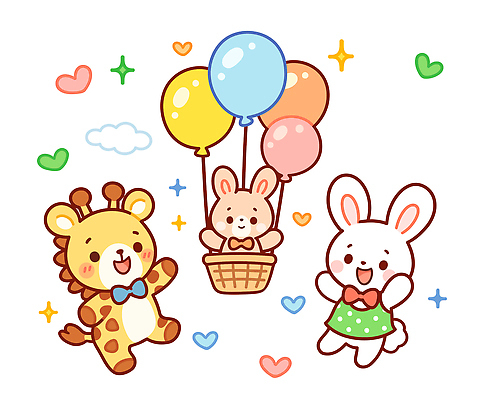 동물 캐릭터 컬러 일러스트 곰 놀이 웃음 친구 바구니 귀여움 축제 하트 아기 토끼 원형 생일 기린 즐거움 장면 풍선 국내일러스트 AI파일 모양 도형 기념일 감정 컨셉 포유류 관계 표정 사람 반려동물 파일형식 벡터
