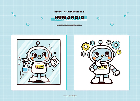 캐릭터 디자인 생각 일러스트 창문 모션 세트 장난감 귀여움 기계 청소 로봇 오브젝트 그림 닦기 단순화된 휴머노이드 일러캐릭터 AI파일 컨셉 파일형식 벡터