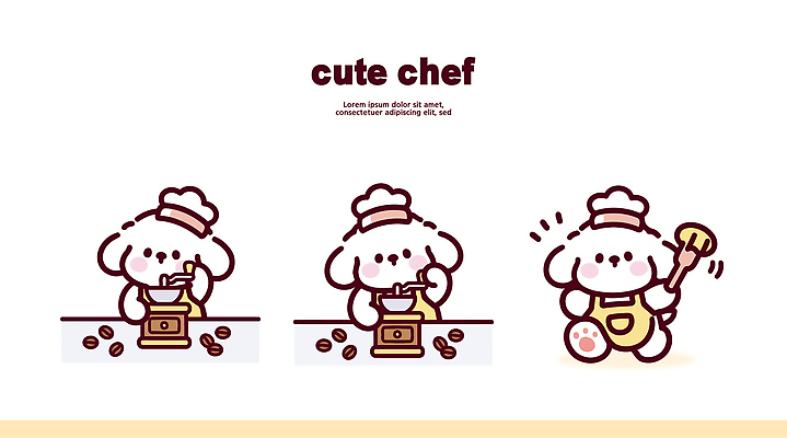 캐릭터 음식 일러스트 재료 주방용품 요리 귀여움 주방 요리사 식사 원두 도구 강아지 제빵 레시피 요리중 다듬기 작업대 일러캐릭터 AI파일 직업 커피 생활용품 컨셉 모션 반려동물 제과제빵 개 파일형식 벡터