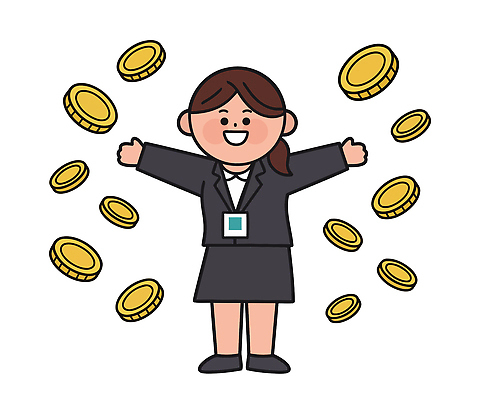 직업 여자 행복 백그라운드 돈 일러스트 비즈니스 모션 성공 웃음 정장 경제 동전 기쁨 직장인 재산 목표 투자 금화 수익 재정 국내일러스트 AI파일 옷 감정 컨셉 표정 사람 금융 황금 파일형식 벡터