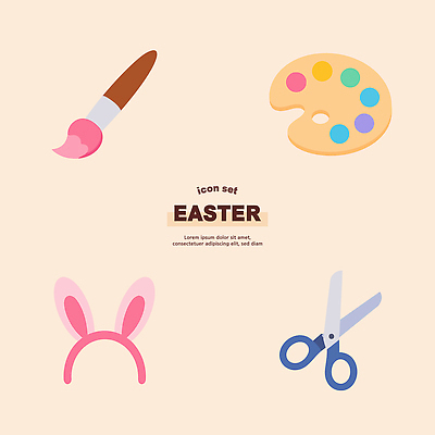 디자인 예술 컬러 일러스트 재료 모션 부활절 그래픽 장식 세트 도구 표현 붓 작업 색칠 팔레트 그림 토끼머리띠 국내일러스트 AI파일 기념일 머리띠 파일형식 벡터