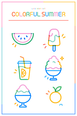 디자인 음료 컬러 과일 라인일러스트 일러스트 아이스크림 수박 빨간색 여름 파란색 노란색 다양 달콤 더위 시원함 설탕 즐거움 국내일러스트 AI파일 계절 감정 다수 날씨 디저트 맛 파일형식 벡터