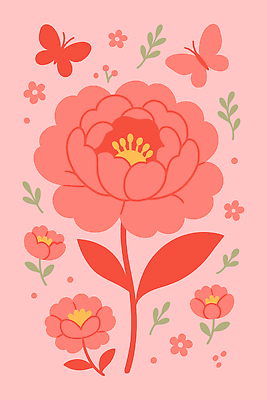 식물 디자인 꽃 분홍색 컬러 나비 백그라운드 패턴 일러스트 봄꽃 자연 장식 벽화 그림 원예 화사함 조화 뷰티풀 국내일러스트 AI파일 곤충 컨셉 무늬 취미 봄 생태계 파일형식 벡터