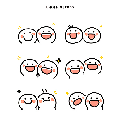 캐릭터 디자인 행복 감정 얼굴 일러스트 함께함 표정 웃음 친구 기쁨 만남 표현 소중 그림 개성 이모티콘 소통 단순화된 국내일러스트 AI파일 컨셉 관계 신체부위 파일형식 벡터