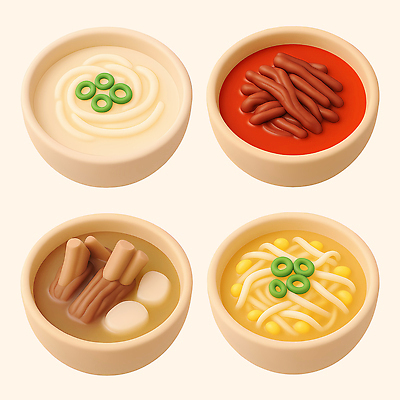PSD 편집이미지 그릇 음식 컬러 채소 재료 한국 요리 식사 다양 면류 맛 국물 먹거리 편집3D 식기 아시아 다수 컨셉 3D 파일형식