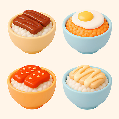 모양 PSD 편집이미지 그릇 디자인 문화 음식 컬러 재료 요리 모형 덮밥 레시피 쌀밥 아이템 편집3D 식기 밥 3D 파일형식