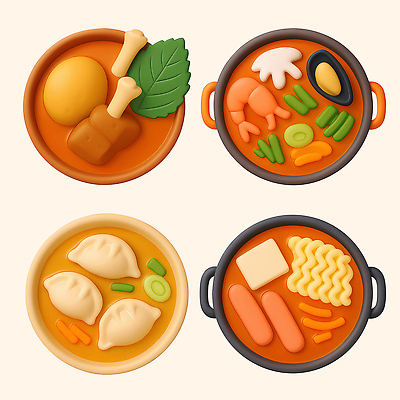 PSD 편집이미지 그릇 한식 음식 채소 재료 요리 닭고기 면류 해산물 만두 국물 해물탕 편집3D 식기 육류 3D 파일형식