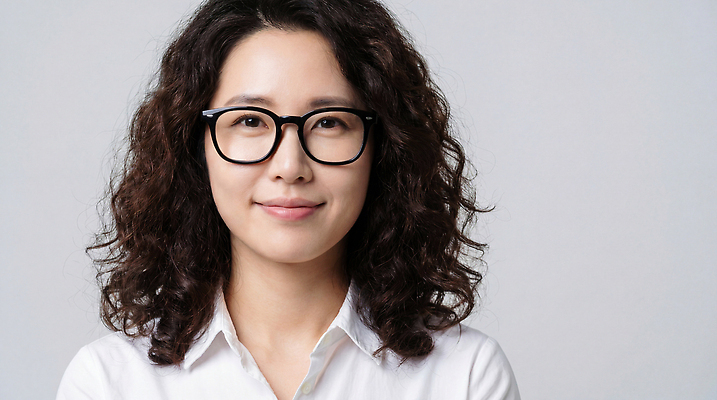 JPG 편집이미지 여자 안경 얼굴 포즈 백그라운드 셔츠 미소 앞모습 머리 카메라 흰색 표현 파마 편안함 작가 의료성형뷰티 편집실사 AI인물포토 AI콘텐츠 직업 헤어스타일 잡화 뷰포인트 컬러 상의 표정 사람 신체부위 전자제품 감각 CG 파일형식 AI포토