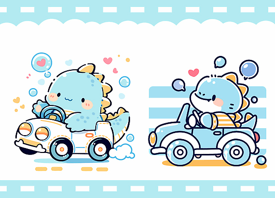 캐릭터 디자인 어린이 컬러 일러스트 자동차 놀이 웃음 귀여움 드라이브 아기 시원함 즐거움 공룡 그림 주행 자동차놀이 일러캐릭터 AI파일 감정 육상교통 컨셉 파충류 표정 사람 운전 파일형식 벡터