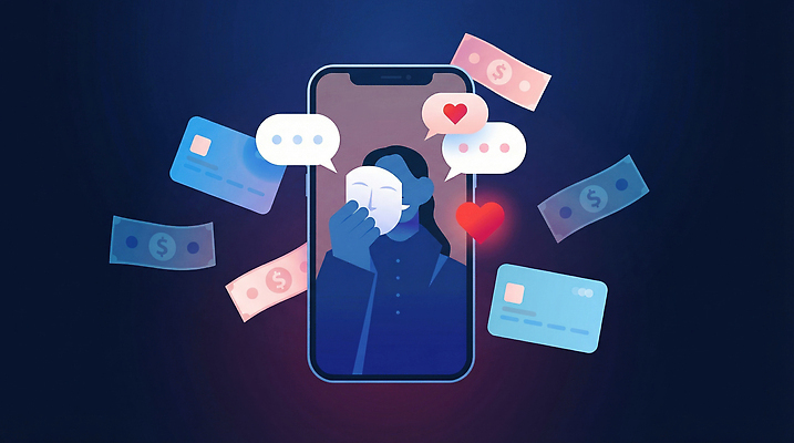 JPG 감정 상징 말풍선 돈 일러스트 비즈니스 기술 가면 사람 금융 스마트폰 디지털 거래 표현 체험 연결 온라인 소통 사이버범죄 국내일러스트 AI일러스트 AI콘텐츠 컨셉 경제 핸드폰 스마트기기 범죄 재산 파일형식